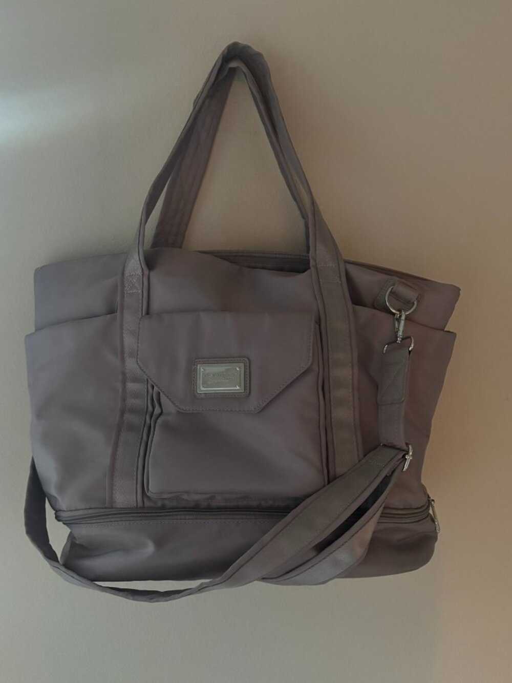 Laundry By Shelli Segal Taupe Weekender Bag, Bottom Compartment Shoulder Strap